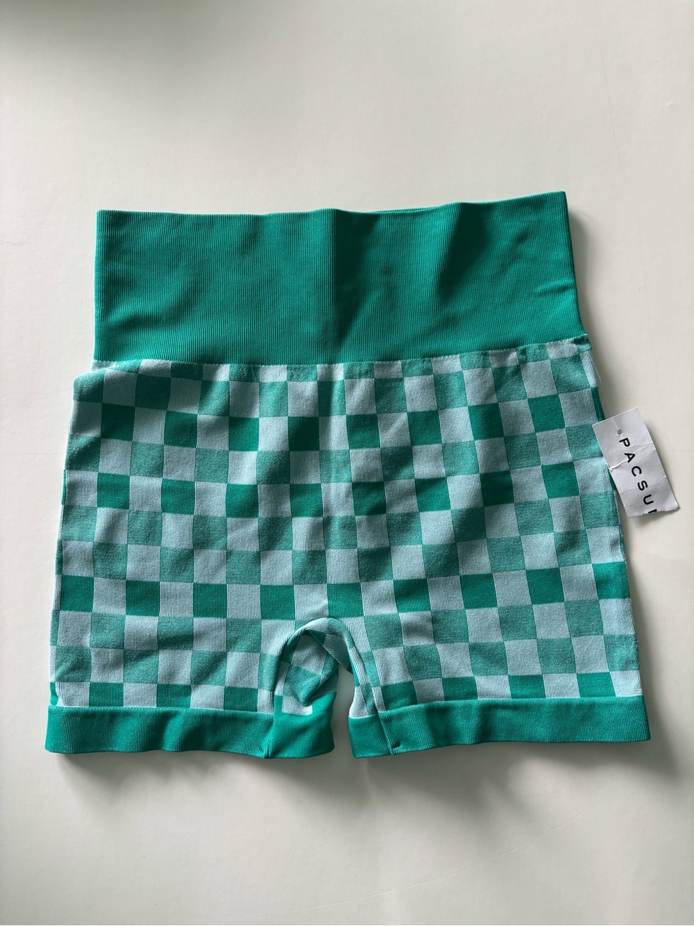 PacSun Teal Checkerboard Stretch Shorts